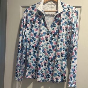 SanSoleil Women's Blue and Pink Patterned Golf Top